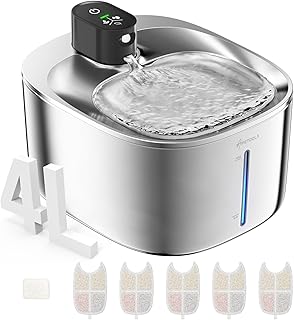 Sponsored Ad - Cat Water Fountain Stainless Steel,152oz/4L Wireless Pet Fountain Battery Operated,Quiet Filtered Pet Water Fountain,Automatic Water Bowl for Cats Dogs with Motion Sensor 5 Filters
