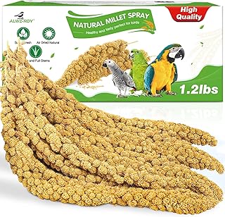 Millet for Birds 1.2LB, Natural Sun-Dried Spray Seed No Stems Only Edible Tops for Parakeet, Budgies, Finches, Cockatiels, Parrots, Lovebird, Hamster and Other Pets Treat