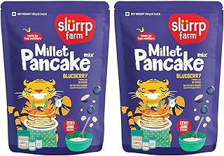 Slurrp Farm Millet Pancake Mix – Blueberry | No Maida or Refined Sugar | Oats, Jowar & Foxtail Millet for Wholesome Mornings | Healthy Kids Breakfast | 5.29 Oz (Pack of 2)