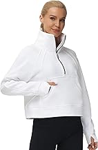 Sponsored Ad - THE GYM PEOPLE Womens' Half Zip Pullover Fleece Stand Collar Crop Sweatshirt with Pockets Thumb Hole