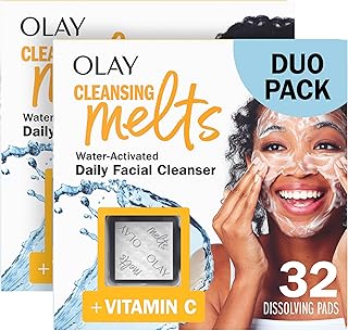 Face Wash, Vitamin C Cleansing Melts, Daily Use Gentle Cleanser, For All Skin Types, Travel Size, Soft Citrus Scent, Water-Activated to Clean, Tone, and Refresh, 64ct (2 Pack x 32ct)
