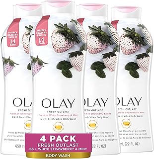 Body Wash for Women, Fresh Radiance, Refreshing & Renewing, Made with Plant Based Cleansers, B3 Botanical Complex, For All Skin Types, Strawberry & Mint Scent, 22 fl oz (Pack of 4)