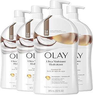 Body Wash for Women, Ultra Moisture, 24hr Moisturizing, Hydrating & Refreshing, B3 Vitamin Complex, Free of Parabens & Phthalates, For All Skin Types, Coconut Oil Scent, 33 fl oz (Pack of 4)