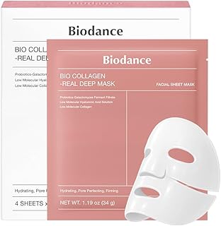 Bio-Collagen Real Deep Mask, Hydrating Overnight Hydrogel Mask, Pore Minimizing, Elasticity, Plumping Improvement, Korean Skincare, Stocking Stuffers for Teen Girls | 1.19oz(34g) x 4ea