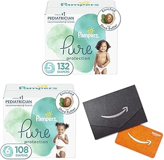 Diapers Size 5 - Pampers Pure Protection Disposable Baby Diapers, Hypoallergenic and Unscented Protection (Packaging May Vary) with Diapers Size 6 and Amazon.com Gift Card in a Mini Envelope