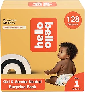 Premium Diapers, Size 1 (8-12 lbs) Surprise Pack for Girls - 128 Count, Hypoallergenic with Soft, Cloth-Like Feel - Assorted Girl & Gender Neutral Patterns