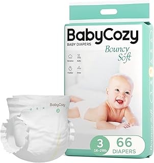 Baby Diapers Size 3(16-28lb),66 Count Babycozy Dry Disposable Diapers,Bouncy Soft Diapers Hypoallergenic Without Chlorine, Eco Friendly,Stop Overnight Diapers Leak