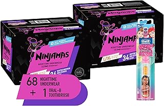 2 Ninjamas + Oral-B Toothbrush, Two Nighttime Training Pants Girls, 34 Count, Size L/XL (64-125 lbs) & Oral-B ProHealth Stages Power Kid's Toothbrush Disney Princess