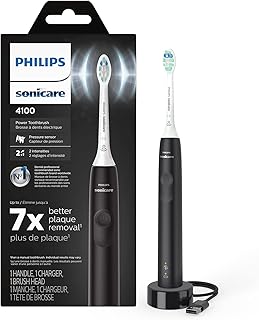 4100 Rechargeable Electric Toothbrush, with Pressure Sensor, 2 Intensity Settings, SmarTimer and QuadPacer, 14-Day Battery Life, Black, Model HX3681/24