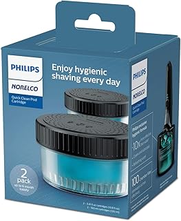 Philips Quick Clean Pod Cartridge, Easy Cleaning of Your Electric Shaver, Alcohol Free and Skin Friendly Formula, 2 Pack, Model CC12/52
