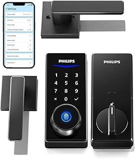 Smart Lock with Handles, Keyless Entry Door Lock Set, Smart Door Lock with 2 Level Handles, Digital Keypad Deadbolt for Front Door, App Fingerprint PIN Code Unlocking, Auto Locking