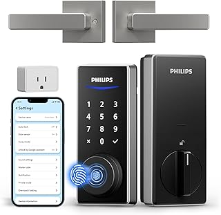 WiFi Smart Lock with Handle, Fingerprint Keyless Entry Door Lock with WiFi Bridge, Smart Locks for Front Door with Handle Set, APP Remote Control, Work with Alexa&Google Assistant, Auto-Lock