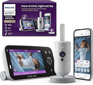 Philips Avent Premium Connected Baby Monitor, with 1080p Camera and App, SenseIQ Sleep and Breathing Rate Tracking, Cry Detection and Translation, Day and Night View, Two-way True Talk Back, SCD973/37