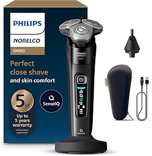 Sponsored Ad - Philips Norelco Shaver i9000, Wet & Dry Electric Shaver, Ink Black, SenseIQ Technology, Triple Lift & Cut System, 360 Rotating Dual SteelPrecision Precision Blades, Nose Trimmer, Model 
