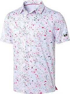 Mens Golf Polo Shirts Short Sleeve Dry Fit Performance Moisture Wicking Casual Print Collared Golf Shirts for Men