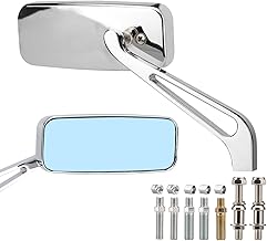 Sponsored Ad - Motorcycle Rectangle Rearview Mirror 8mm 10mm Blue Lens Side Mirrors 360 Degree Chrome Universal Replacement for Harley Softail Touring Sportster Cruiser Street Bike Scooter Chopper