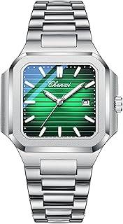 Sponsored Ad - Men's Classic Square Watch - Silver Stainless Steel Analog Quartz Dress Watch with Luminous Hands, Date Calendar, 30M Water Resistant for Business Casual