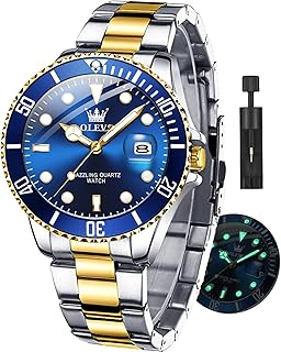 Watches for Men with Date Luxury Big Face Waterproof Mens Wristwatch Analog Dress Two Tone Stainless Steel Man Watch Luminous Relojes De Hombre Calendar(Green/Blue/Black Dial