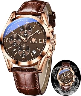 Sponsored Ad - Leather Chronograph Watch Men - Leather Strap (Brown/Black), Work Luminous Waterproof Analog Quartz Dress Wrist Watch with Blue/Black/Brown/White Dial