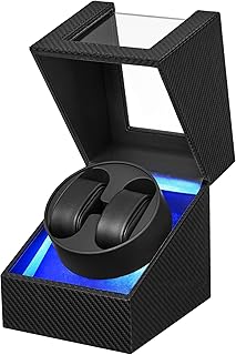 BEWISHOME Watch Winder for Automatic Watches, Double Watch Widner with Led Light 4 Modes, Automatic Watch Winder Box Watch Spinner with Japanese Quiet Motor Type-C Adapter or Battery Powered, SYQ02C